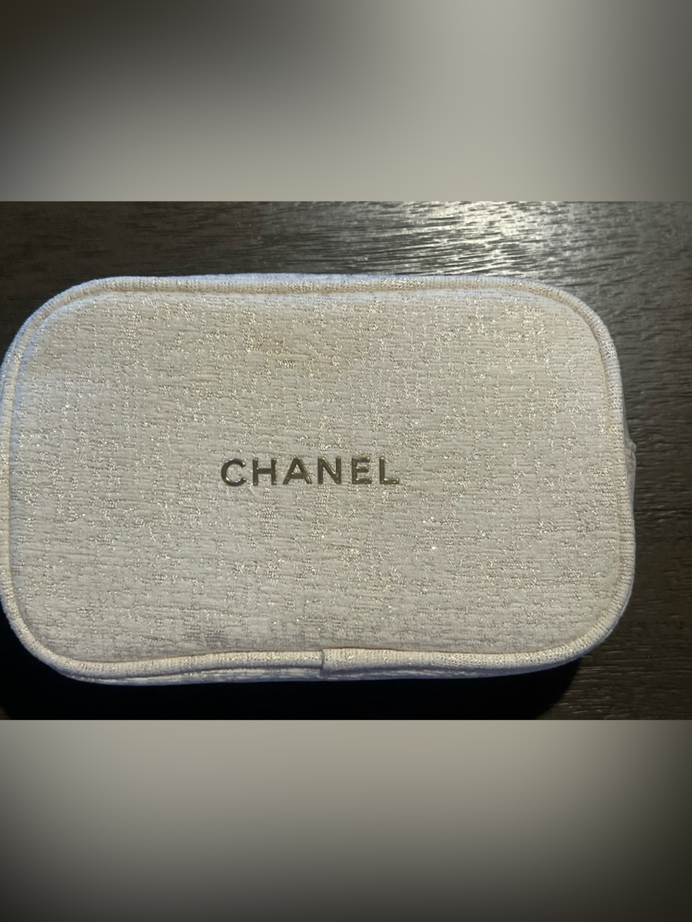 Authentic CHANEL Sparkle Quilted Cosmetic Case in Light Cream
